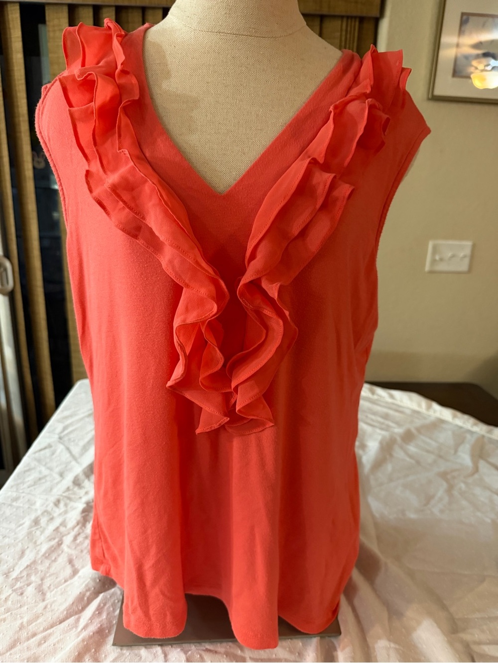 Women’s Coral Ruffle V-Neck Sleeveless Top